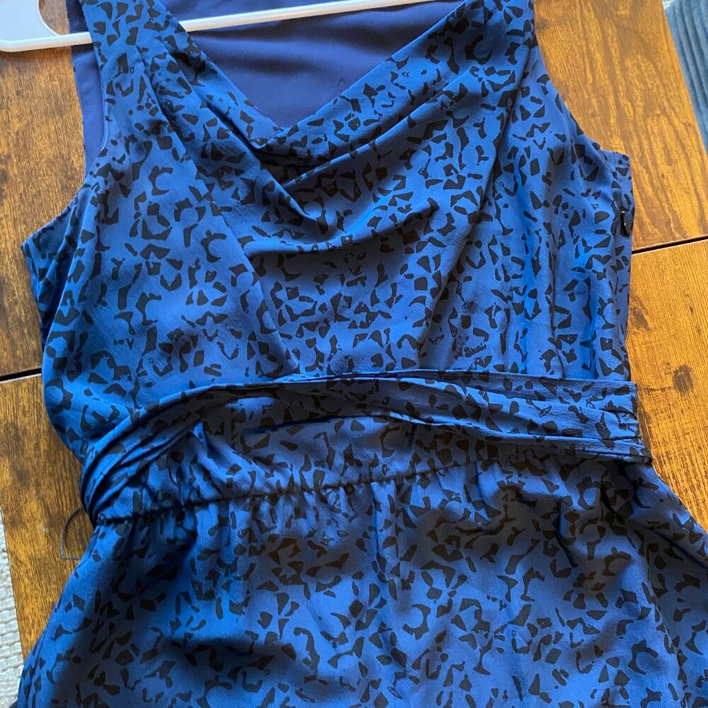 Theory Jaysa Blue and Black Leopard Print Silk Dress Size 4